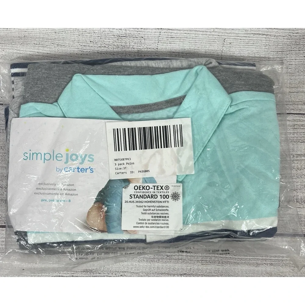 NWT Simple Joys By Carter's Boys 3-Pack Short Sleeve Polo Shirts Size 3T